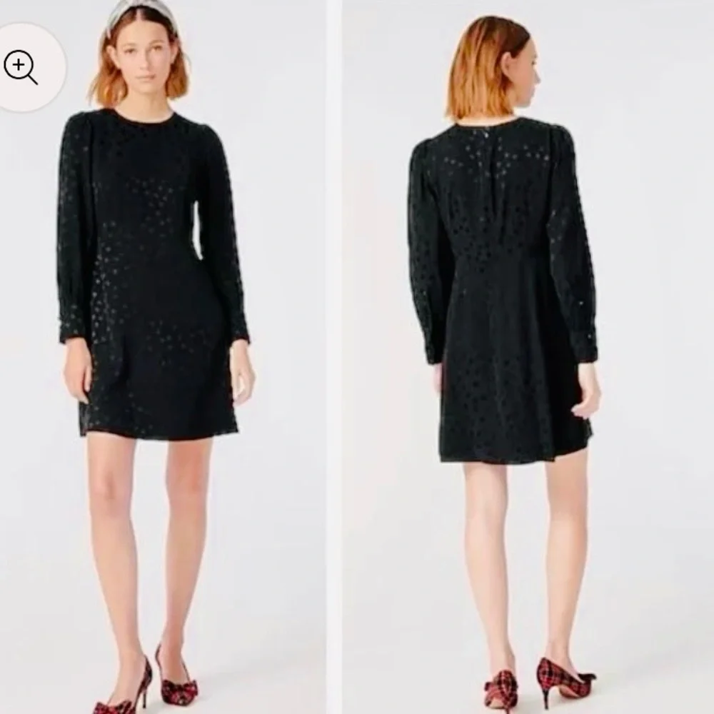 J Crew long sleeve Shift dress in jacquard floral dot black fit and flare sz 8